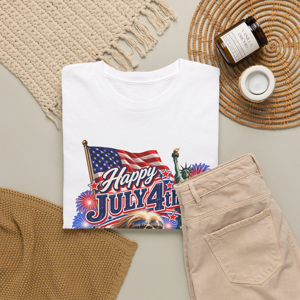 4th of July Dog T-Shirt - Happy July 4th Patriotic Fireworks Tee