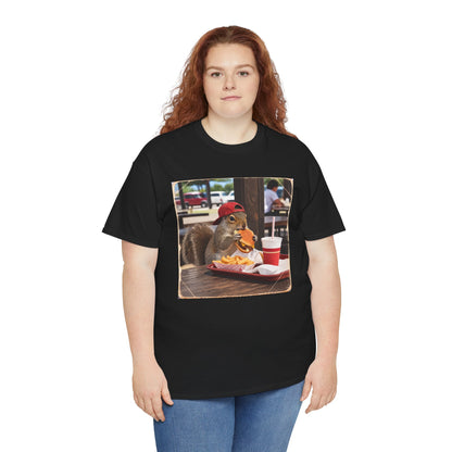 Squirrel Eating Burger T‑Shirt — Funny Animal Photo Tee