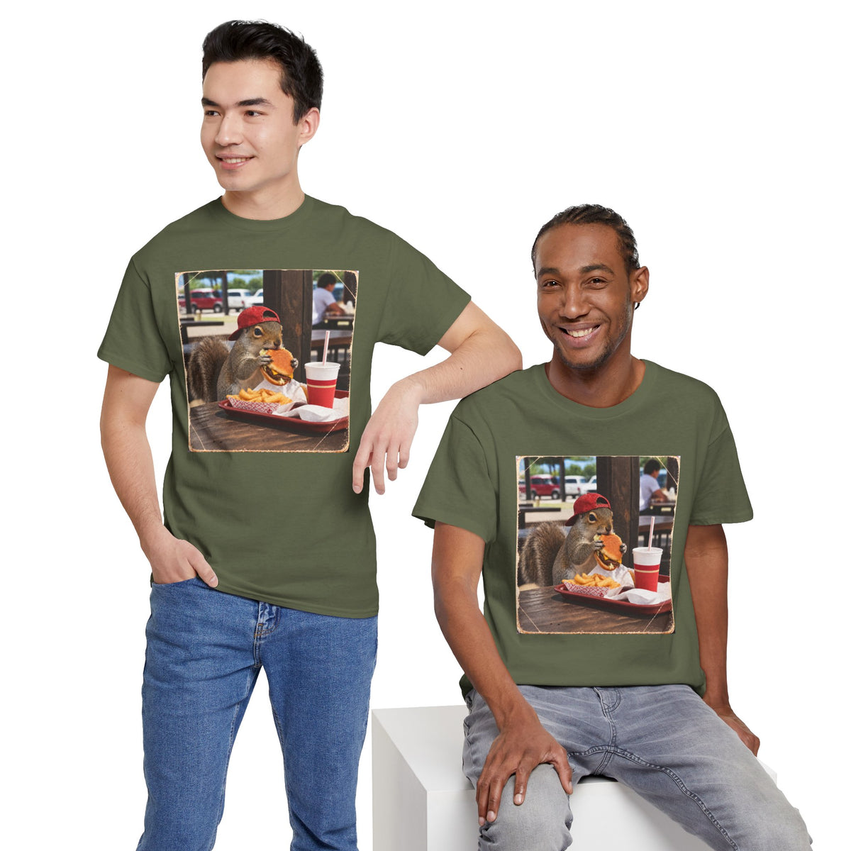Squirrel Eating Burger T‑Shirt — Funny Animal Photo Tee