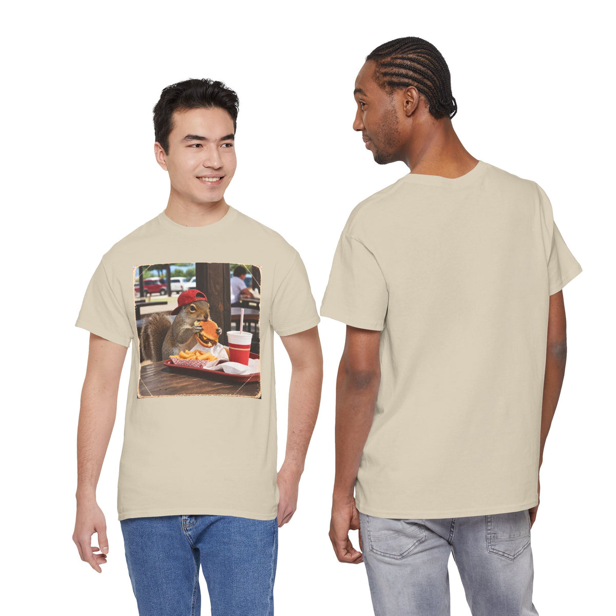 Squirrel Eating Burger T‑Shirt — Funny Animal Photo Tee
