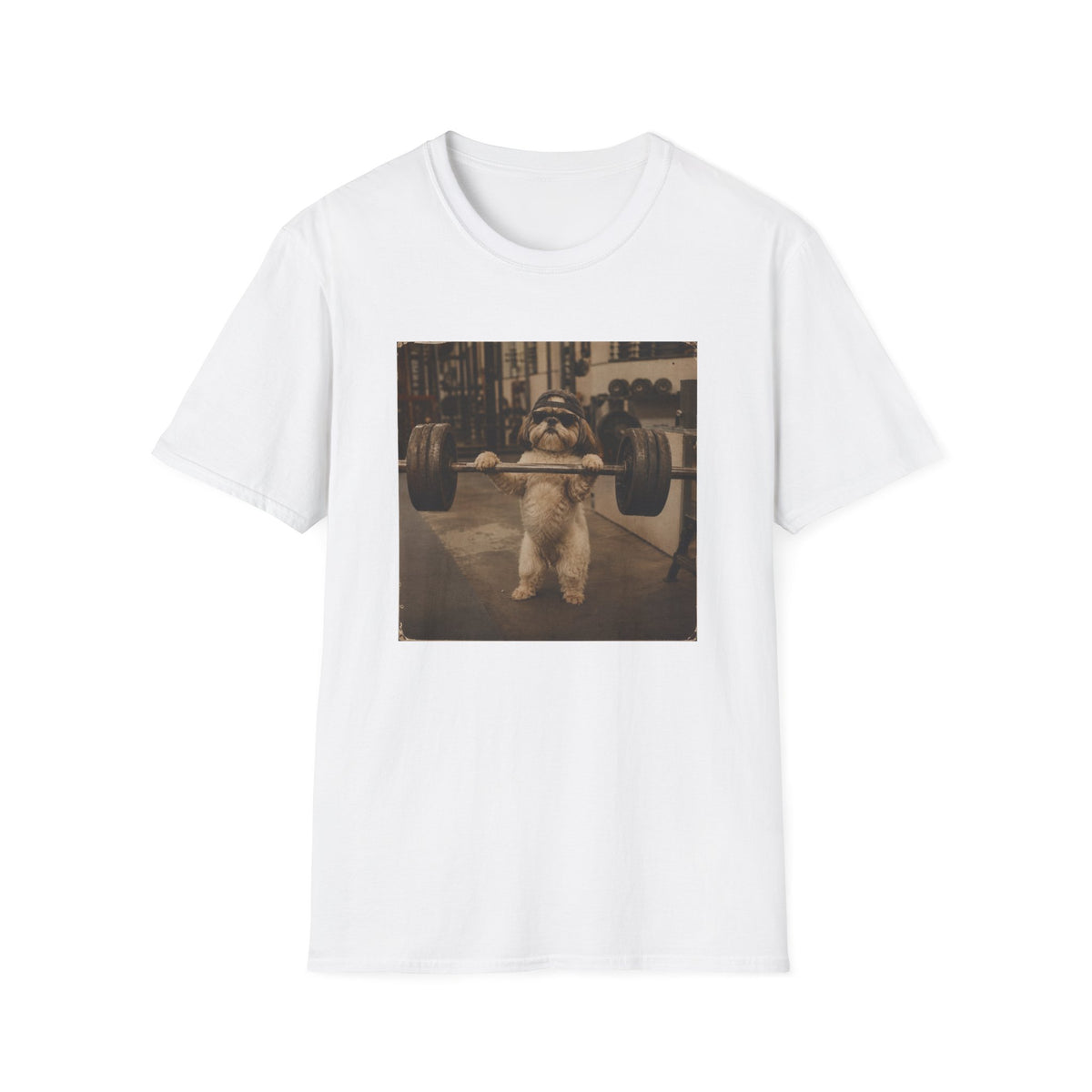 Strong Dog Lifting Barbell T-Shirt | Cute Gym Animal Graphic Tee