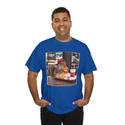 Squirrel Eating Burger T‑Shirt — Funny Animal Photo Tee