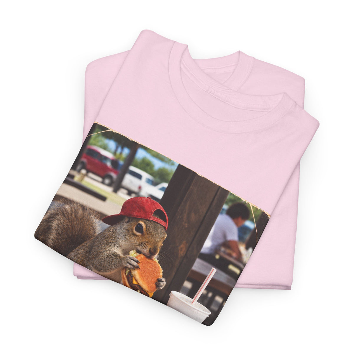 Squirrel Eating Burger T‑Shirt — Funny Animal Photo Tee