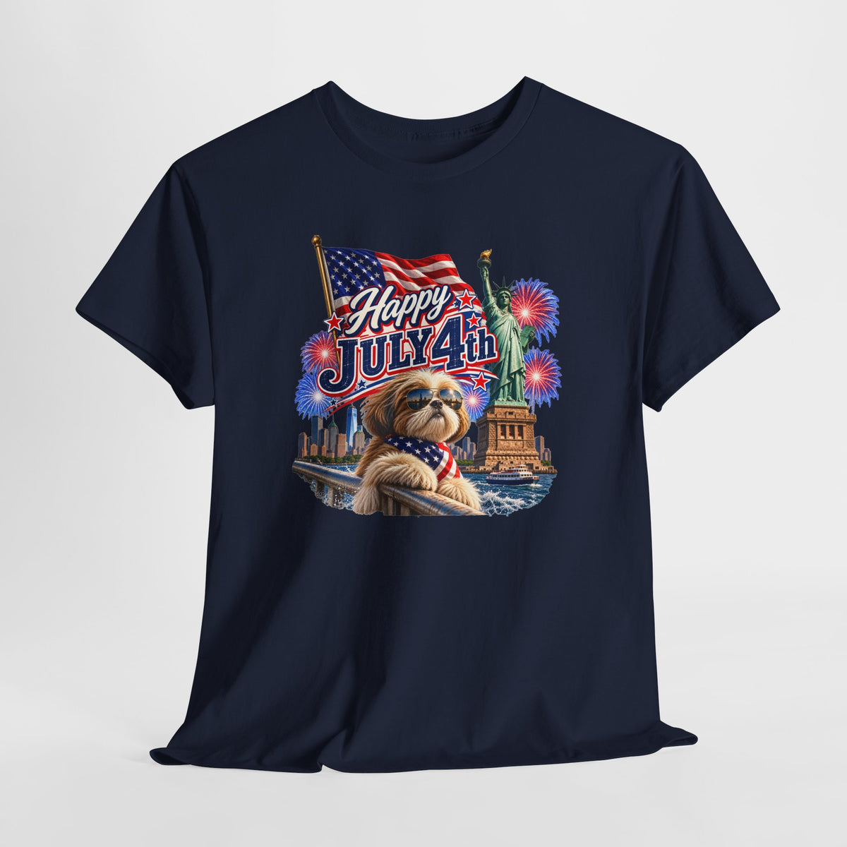 4th of July Dog T-Shirt - Happy July 4th Patriotic Fireworks Tee