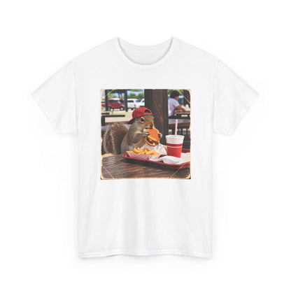 Squirrel Eating Burger T‑Shirt — Funny Animal Photo Tee