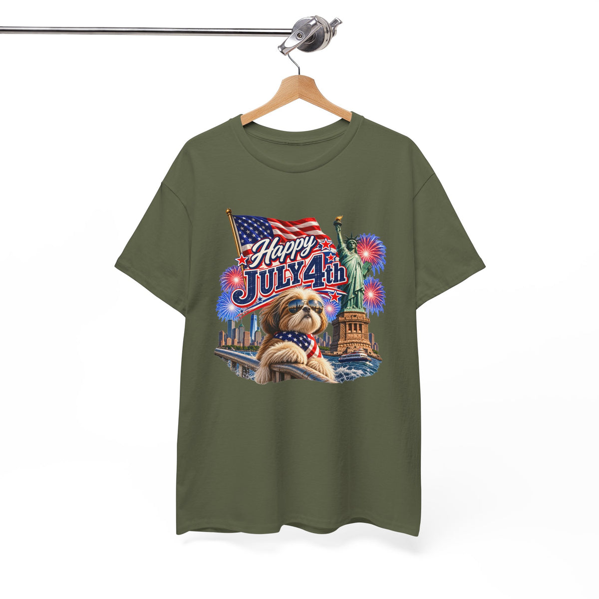 4th of July Dog T-Shirt - Happy July 4th Patriotic Fireworks Tee