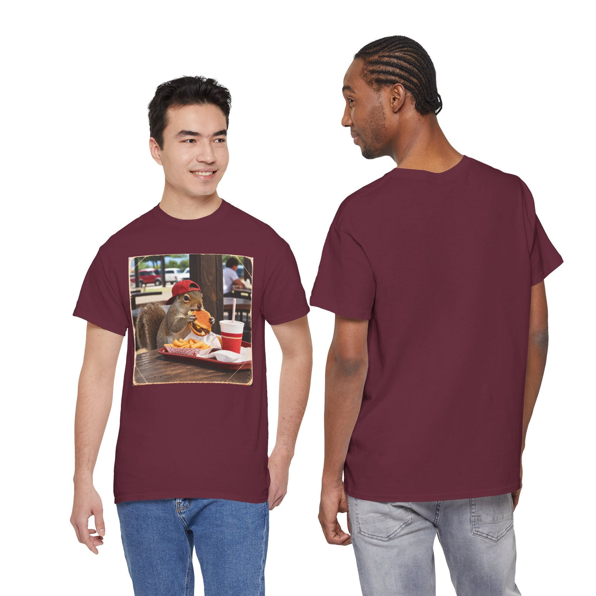 Squirrel Eating Burger T‑Shirt — Funny Animal Photo Tee