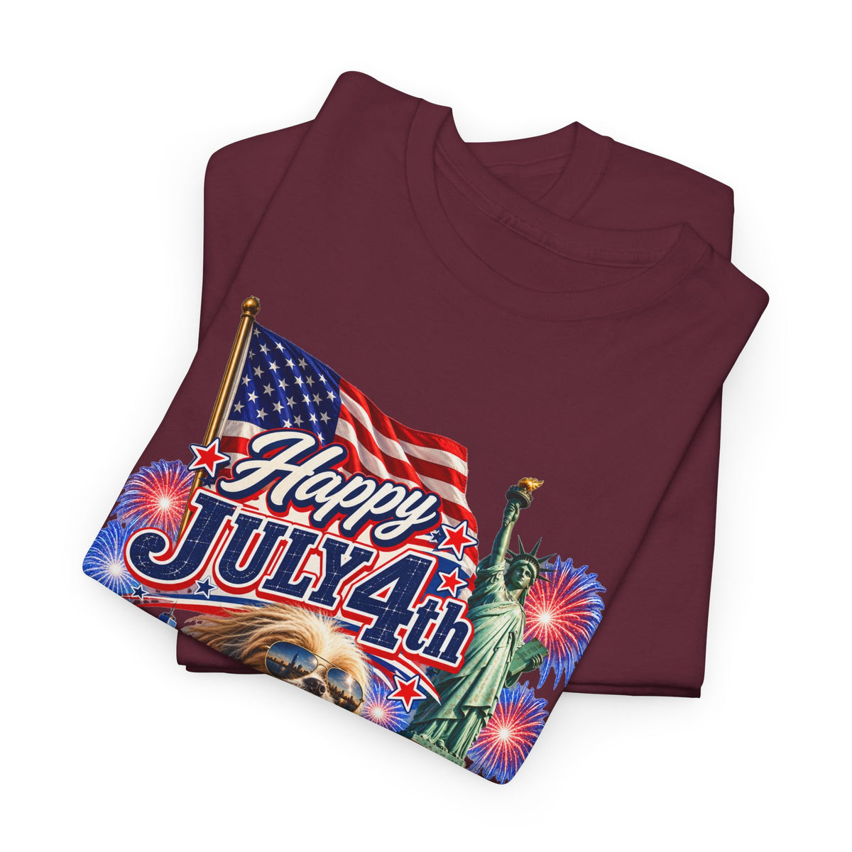 4th of July Dog T-Shirt - Happy July 4th Patriotic Fireworks Tee