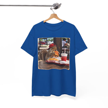 Squirrel Eating Burger T‑Shirt — Funny Animal Photo Tee