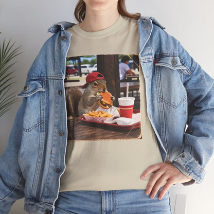 Squirrel Eating Burger T‑Shirt — Funny Animal Photo Tee