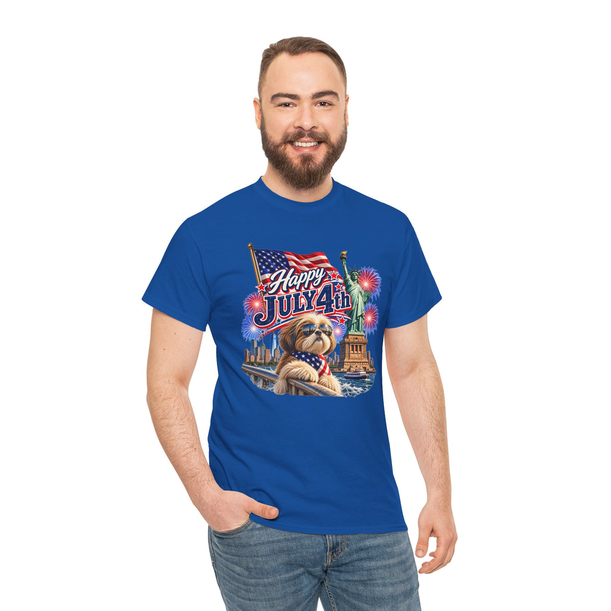 4th of July Dog T-Shirt - Happy July 4th Patriotic Fireworks Tee