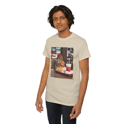 Squirrel Eating Burger T‑Shirt — Funny Animal Photo Tee