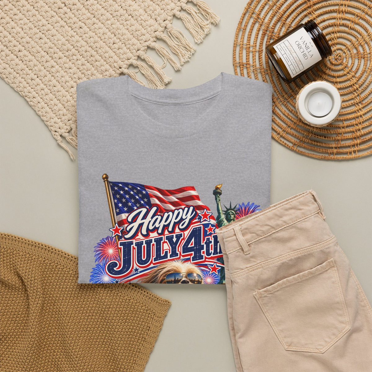 4th of July Dog T-Shirt - Happy July 4th Patriotic Fireworks Tee