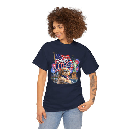 4th of July Dog T-Shirt - Happy July 4th Patriotic Fireworks Tee