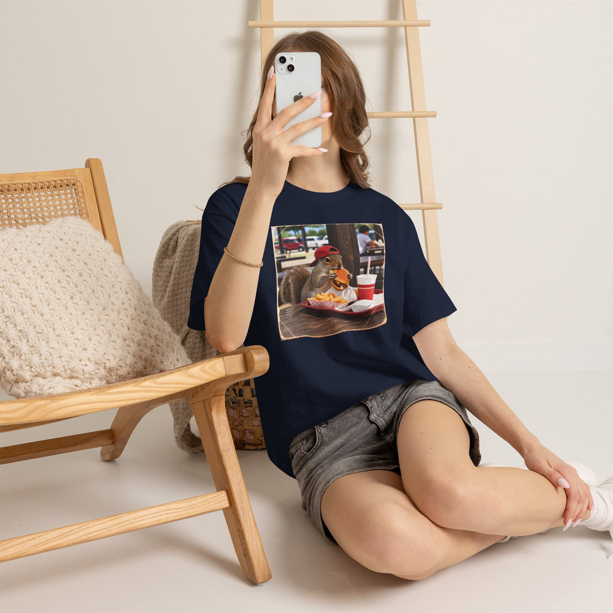 Squirrel Eating Burger T‑Shirt — Funny Animal Photo Tee