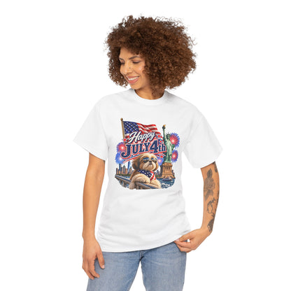 4th of July Dog T-Shirt - Happy July 4th Patriotic Fireworks Tee