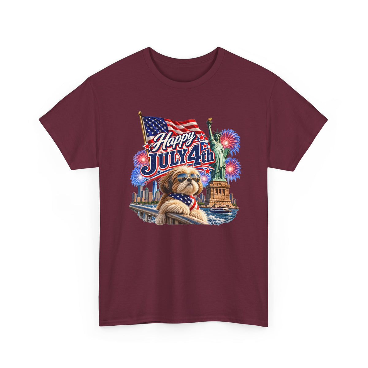4th of July Dog T-Shirt - Happy July 4th Patriotic Fireworks Tee