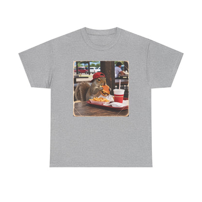 Squirrel Eating Burger T‑Shirt — Funny Animal Photo Tee