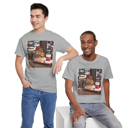 Squirrel Eating Burger T‑Shirt — Funny Animal Photo Tee
