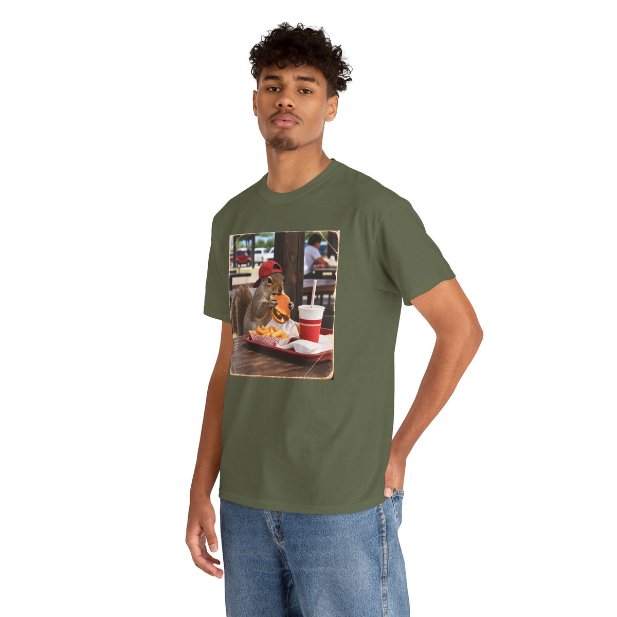 Squirrel Eating Burger T‑Shirt — Funny Animal Photo Tee