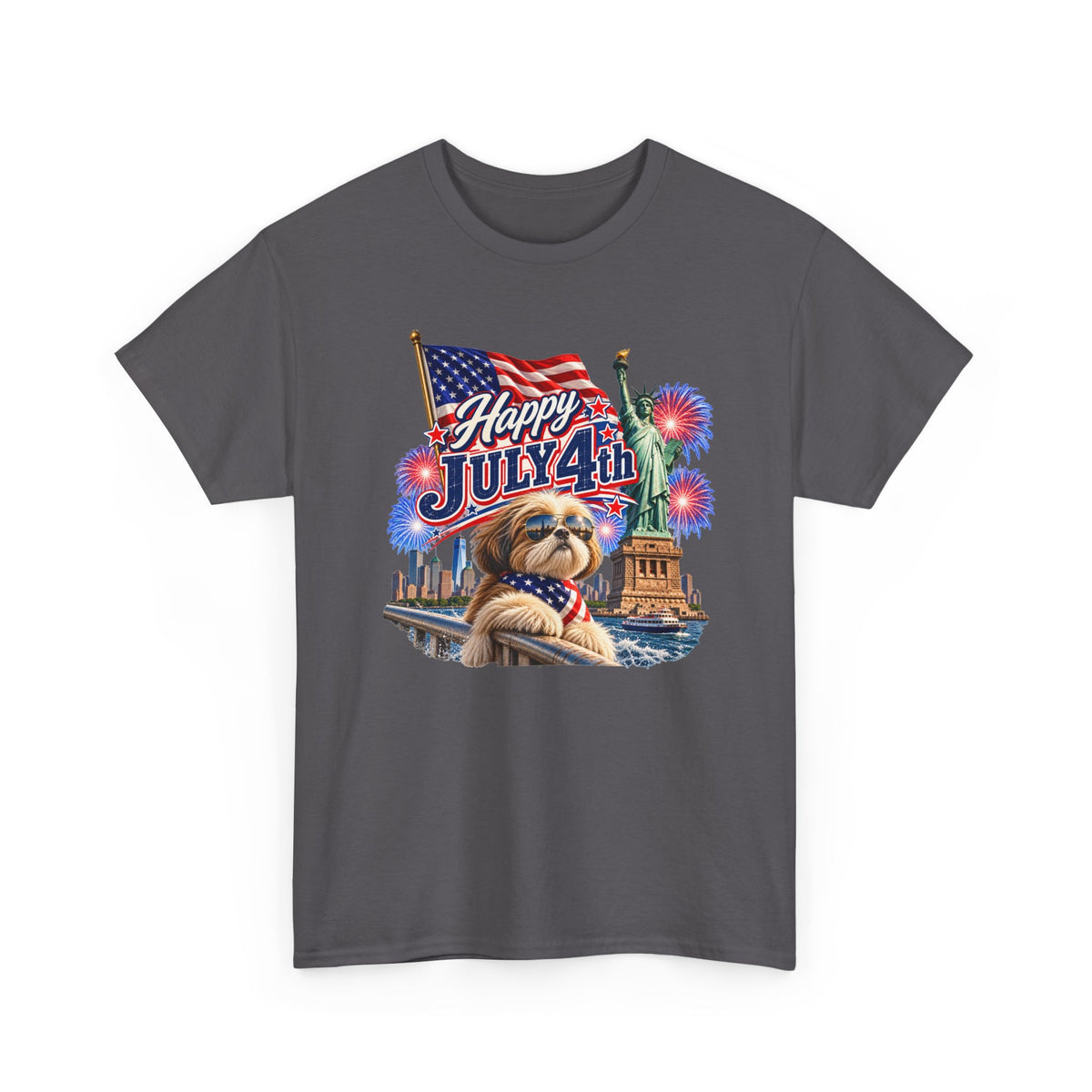 4th of July Dog T-Shirt - Happy July 4th Patriotic Fireworks Tee