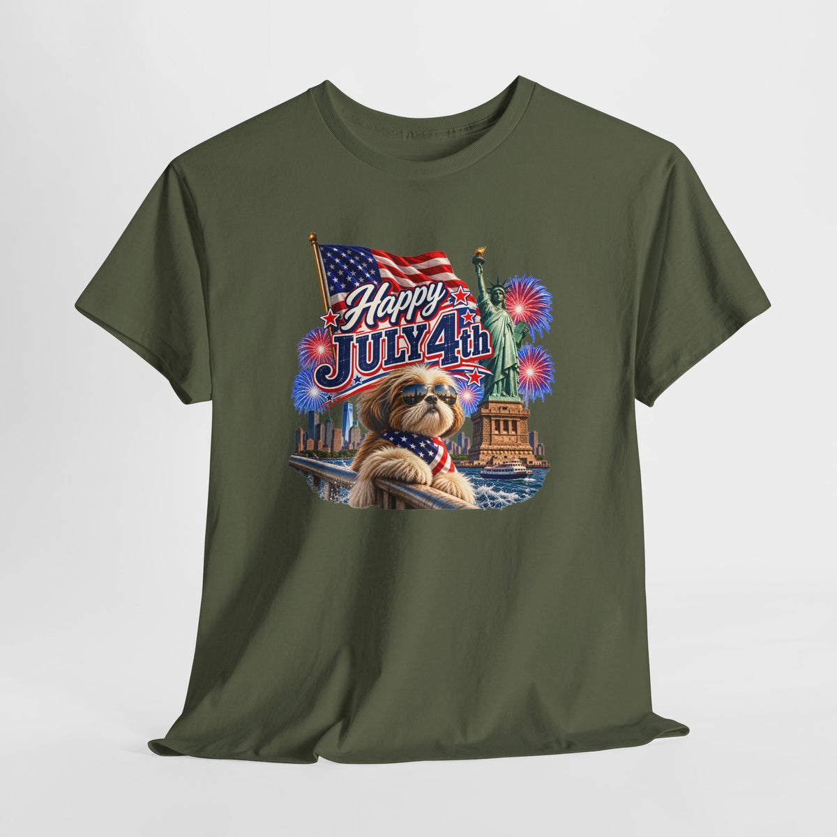 4th of July Dog T-Shirt - Happy July 4th Patriotic Fireworks Tee