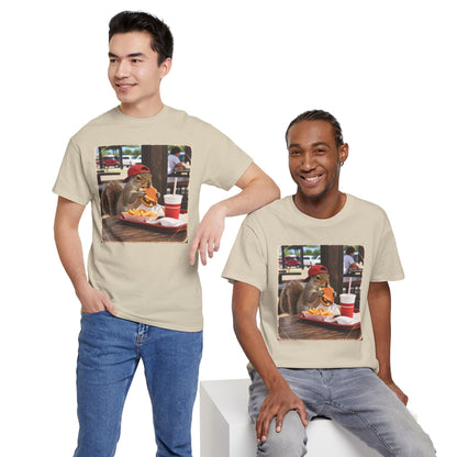 Squirrel Eating Burger T‑Shirt — Funny Animal Photo Tee