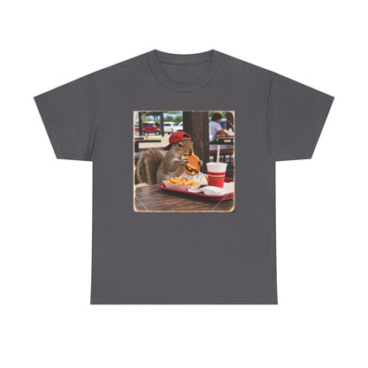 Squirrel Eating Burger T‑Shirt — Funny Animal Photo Tee