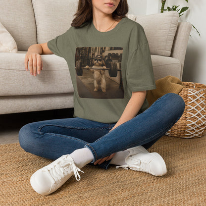 Strong Dog Lifting Barbell T-Shirt | Cute Gym Animal Graphic Tee