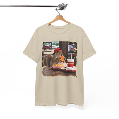 Squirrel Eating Burger T‑Shirt — Funny Animal Photo Tee