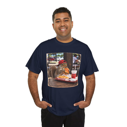Squirrel Eating Burger T‑Shirt — Funny Animal Photo Tee