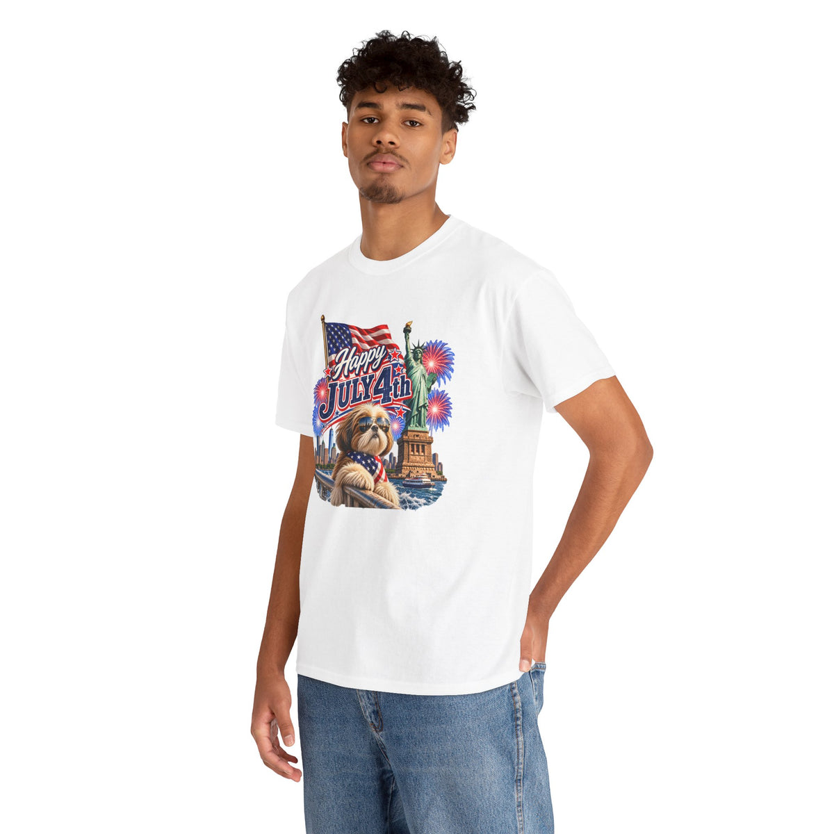 4th of July Dog T-Shirt - Happy July 4th Patriotic Fireworks Tee