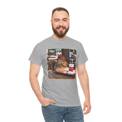 Squirrel Eating Burger T‑Shirt — Funny Animal Photo Tee
