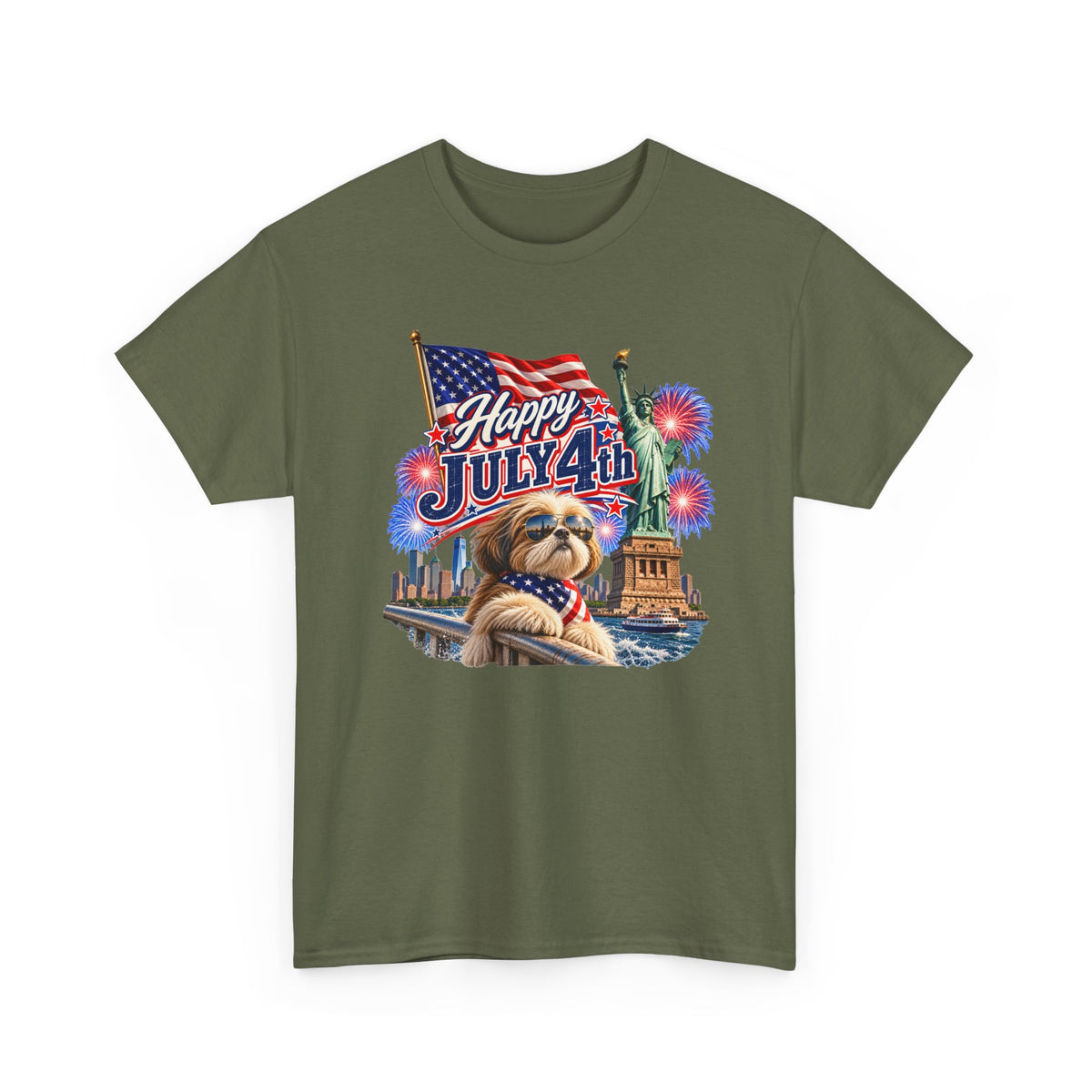 4th of July Dog T-Shirt - Happy July 4th Patriotic Fireworks Tee