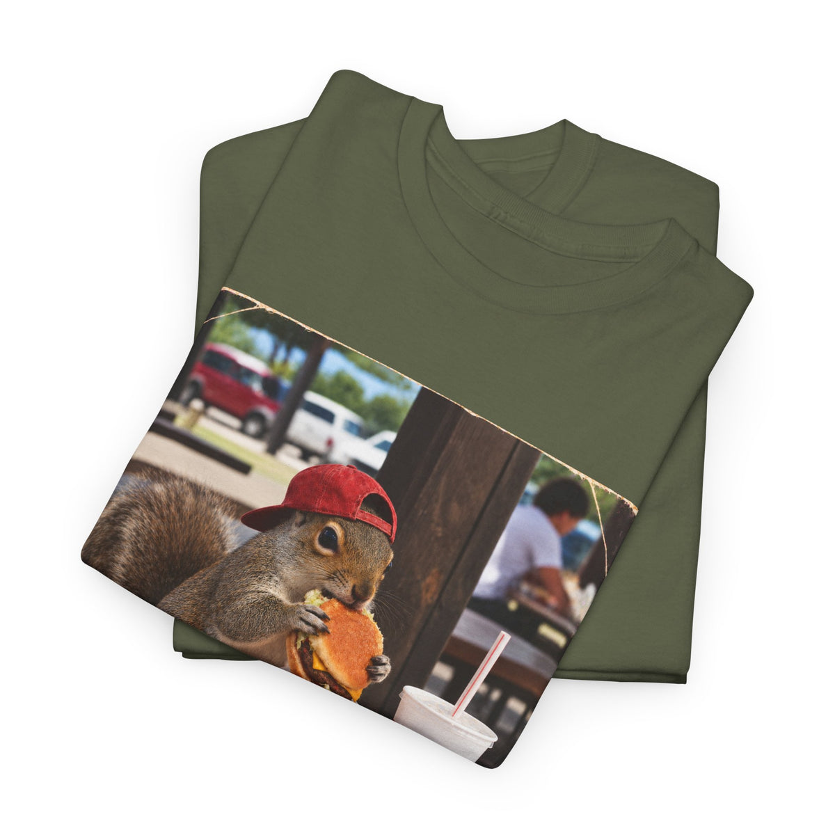 Squirrel Eating Burger T‑Shirt — Funny Animal Photo Tee