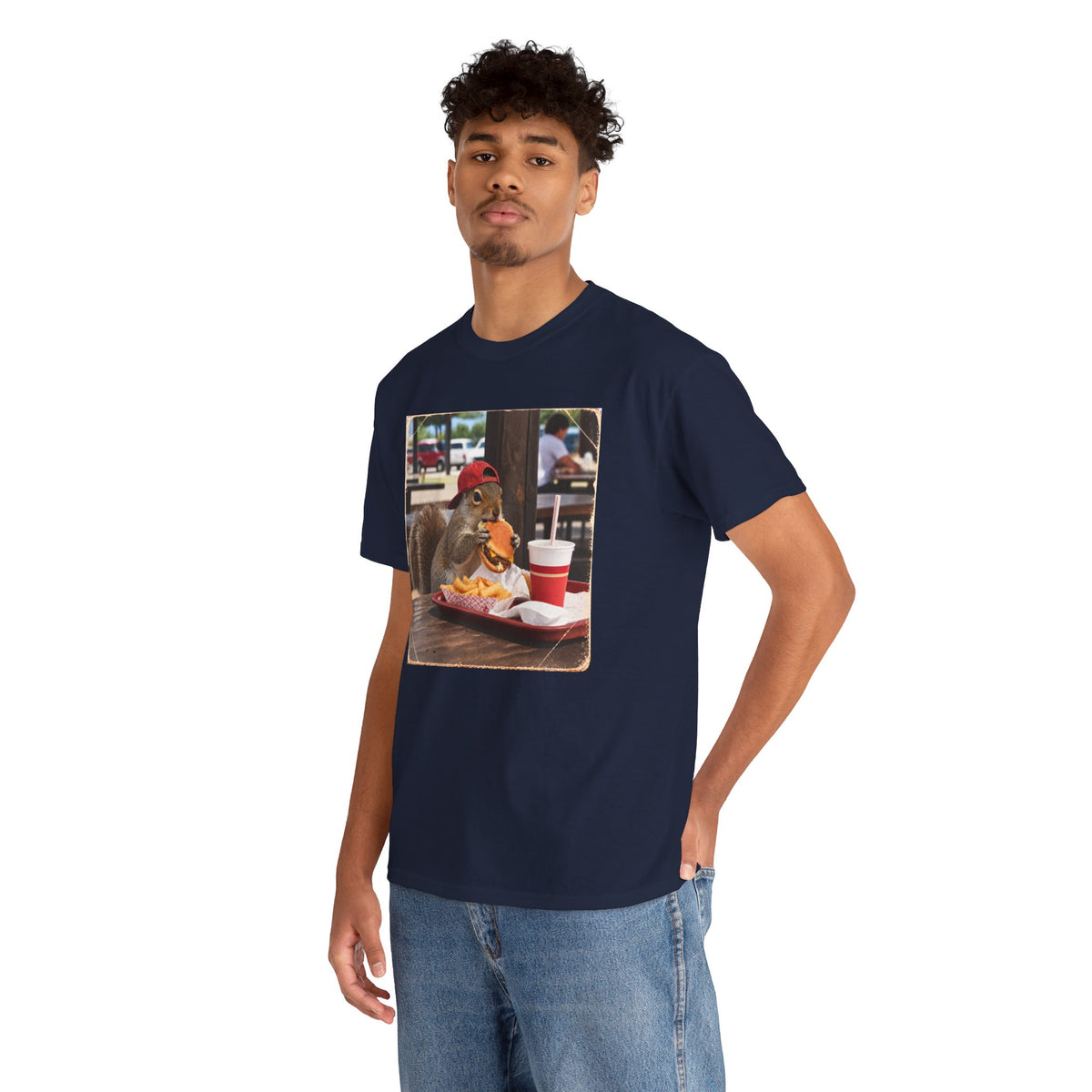 Squirrel Eating Burger T‑Shirt — Funny Animal Photo Tee