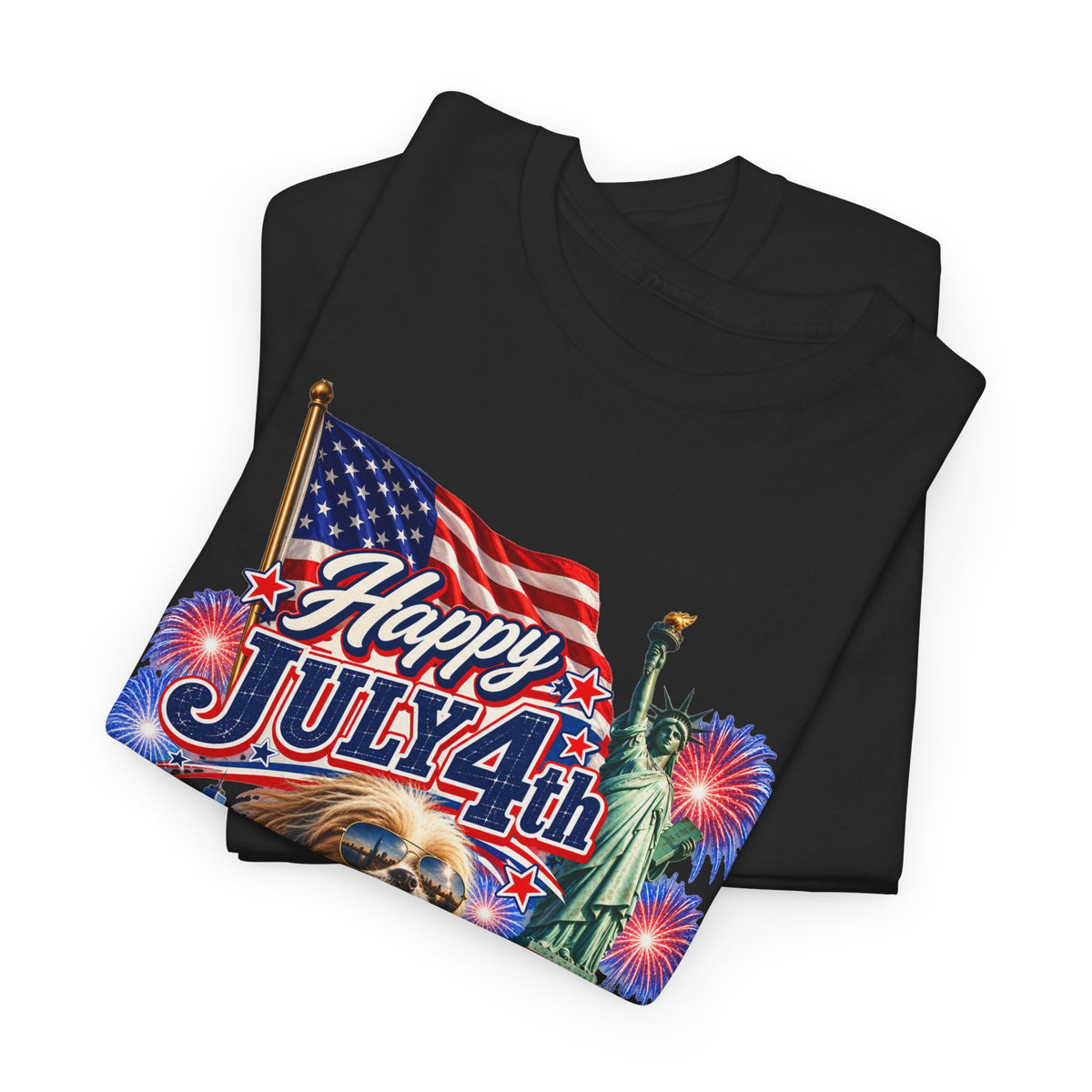 4th of July Dog T-Shirt - Happy July 4th Patriotic Fireworks Tee