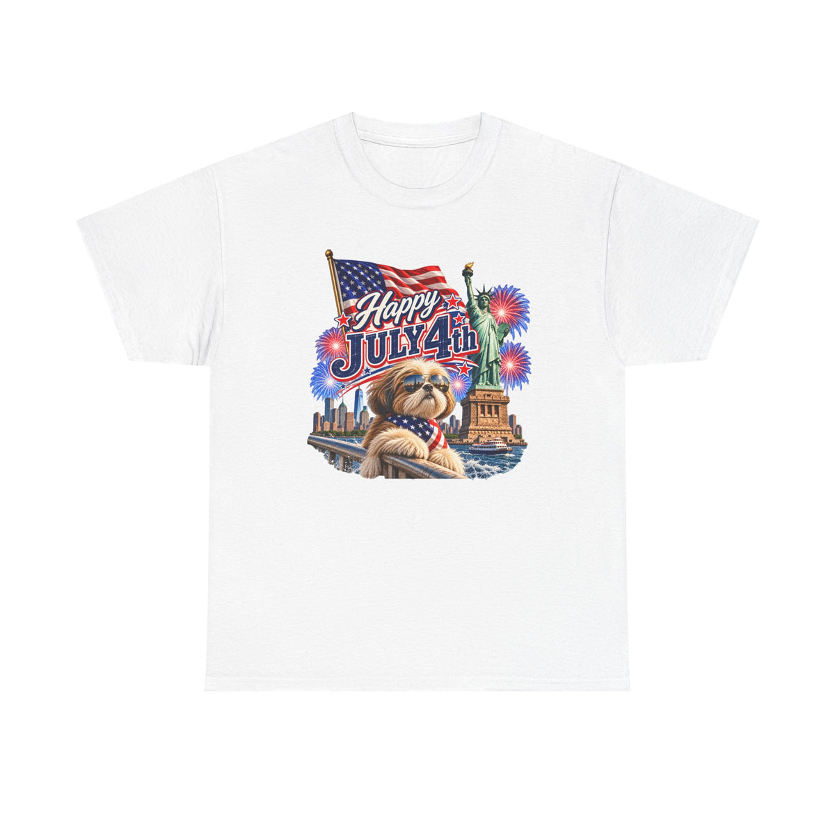 4th of July Dog T-Shirt - Happy July 4th Patriotic Fireworks Tee