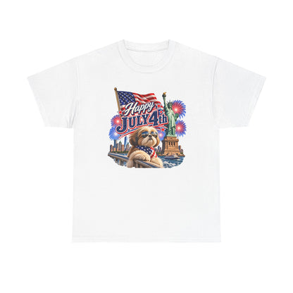 4th of July Dog T-Shirt - Happy July 4th Patriotic Fireworks Tee