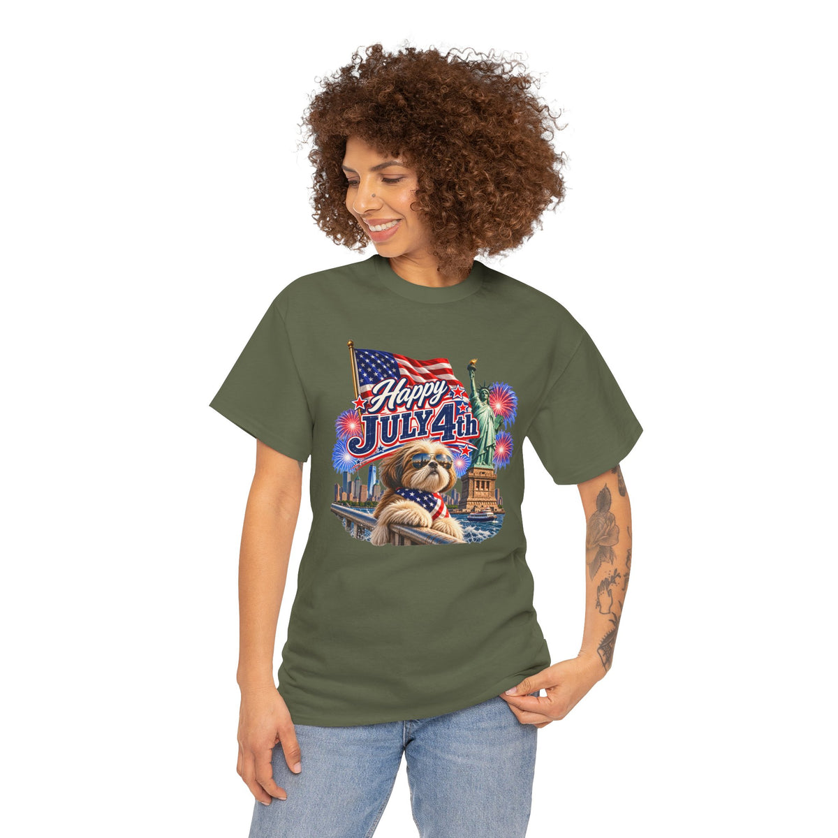 4th of July Dog T-Shirt - Happy July 4th Patriotic Fireworks Tee