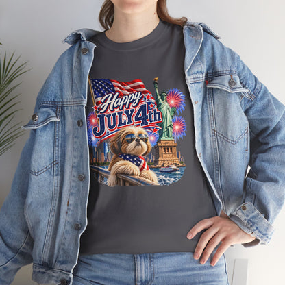 4th of July Dog T-Shirt - Happy July 4th Patriotic Fireworks Tee
