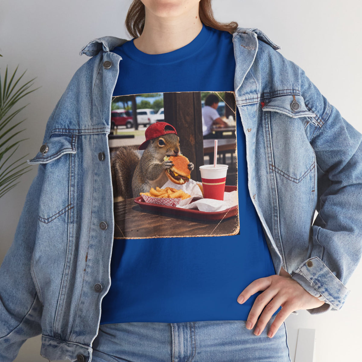 Squirrel Eating Burger T‑Shirt — Funny Animal Photo Tee