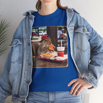Squirrel Eating Burger T‑Shirt — Funny Animal Photo Tee