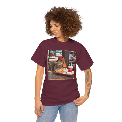 Squirrel Eating Burger T‑Shirt — Funny Animal Photo Tee