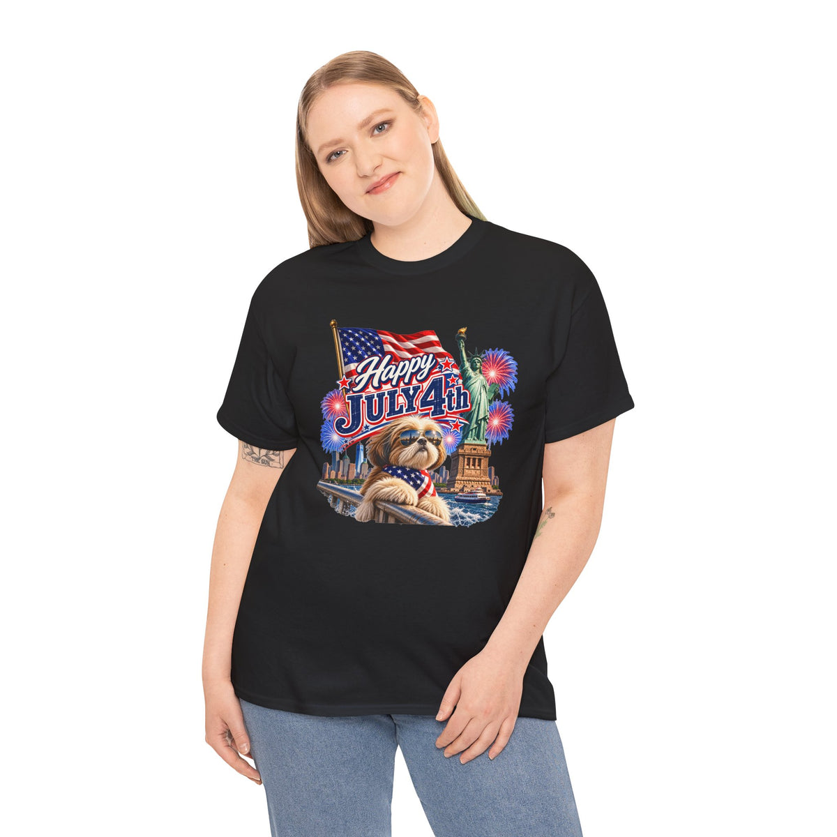 4th of July Dog T-Shirt - Happy July 4th Patriotic Fireworks Tee