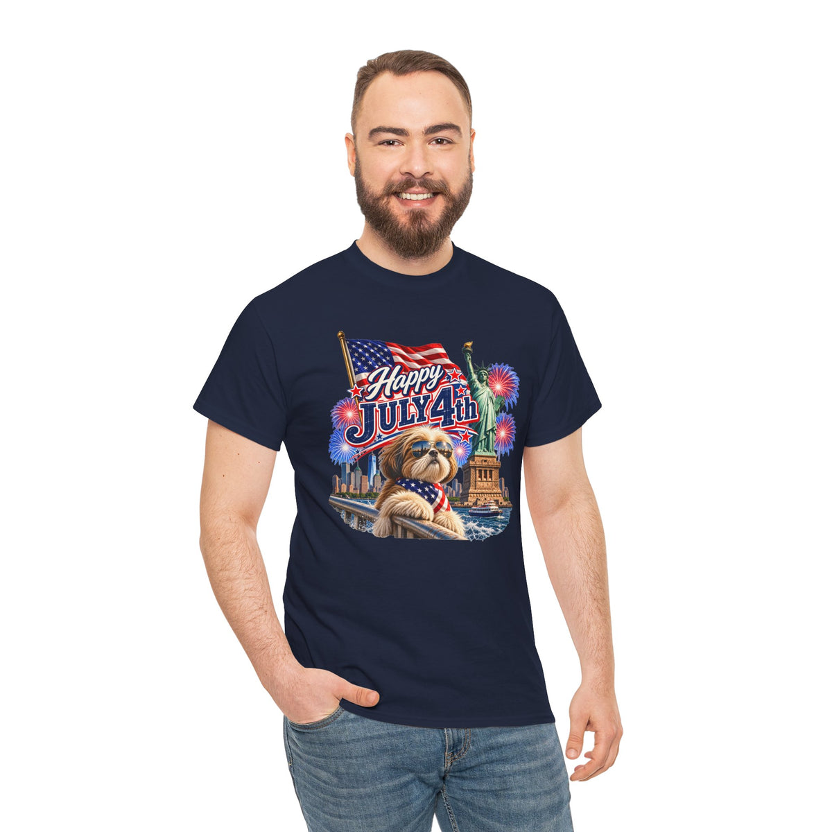 4th of July Dog T-Shirt - Happy July 4th Patriotic Fireworks Tee