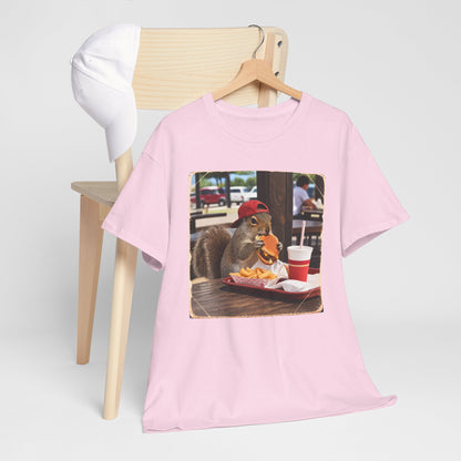 Squirrel Eating Burger T‑Shirt — Funny Animal Photo Tee