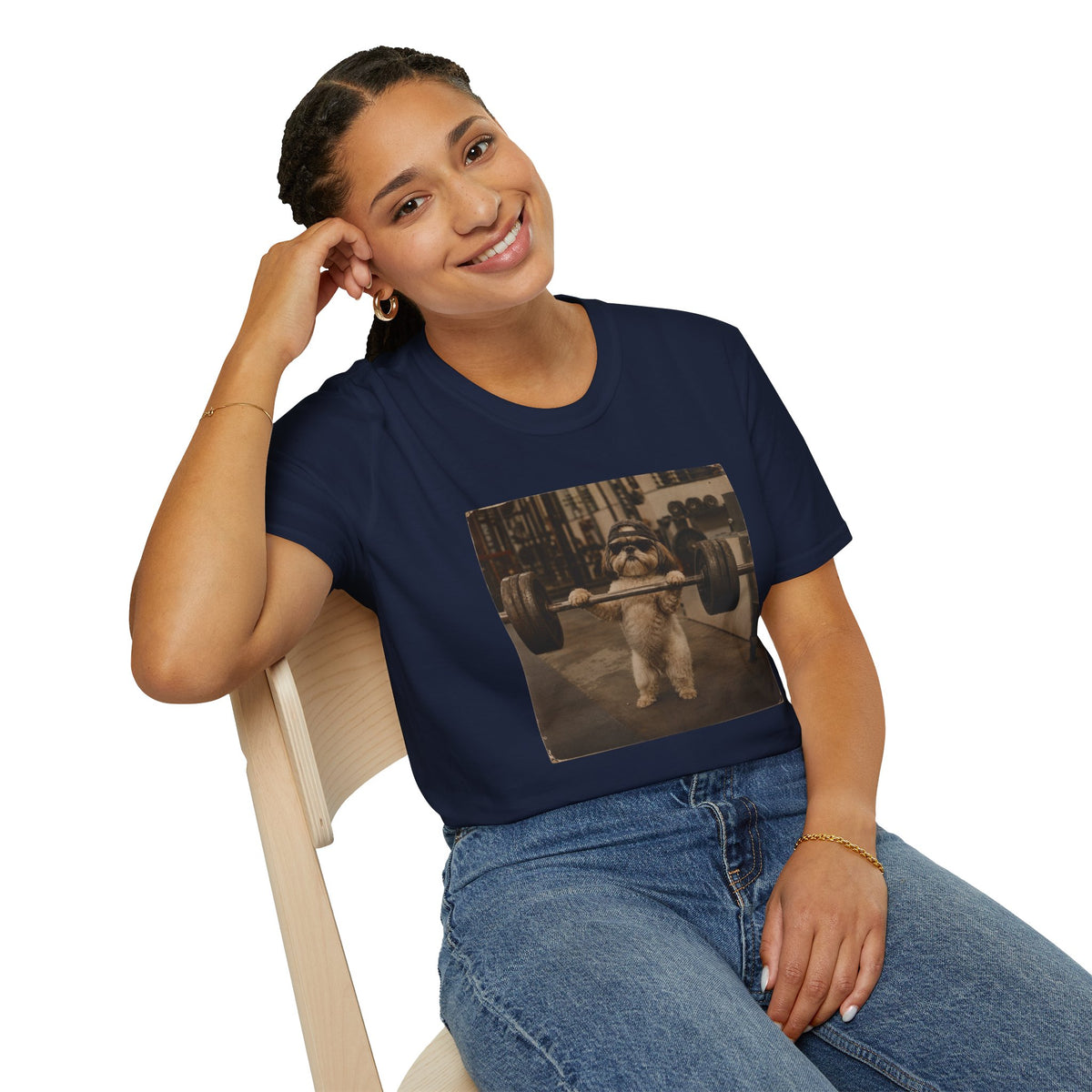 Strong Dog Lifting Barbell T-Shirt | Cute Gym Animal Graphic Tee