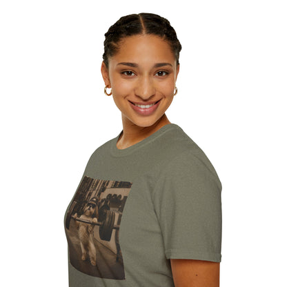 Strong Dog Lifting Barbell T-Shirt | Cute Gym Animal Graphic Tee