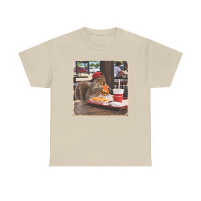 Squirrel Eating Burger T‑Shirt — Funny Animal Photo Tee
